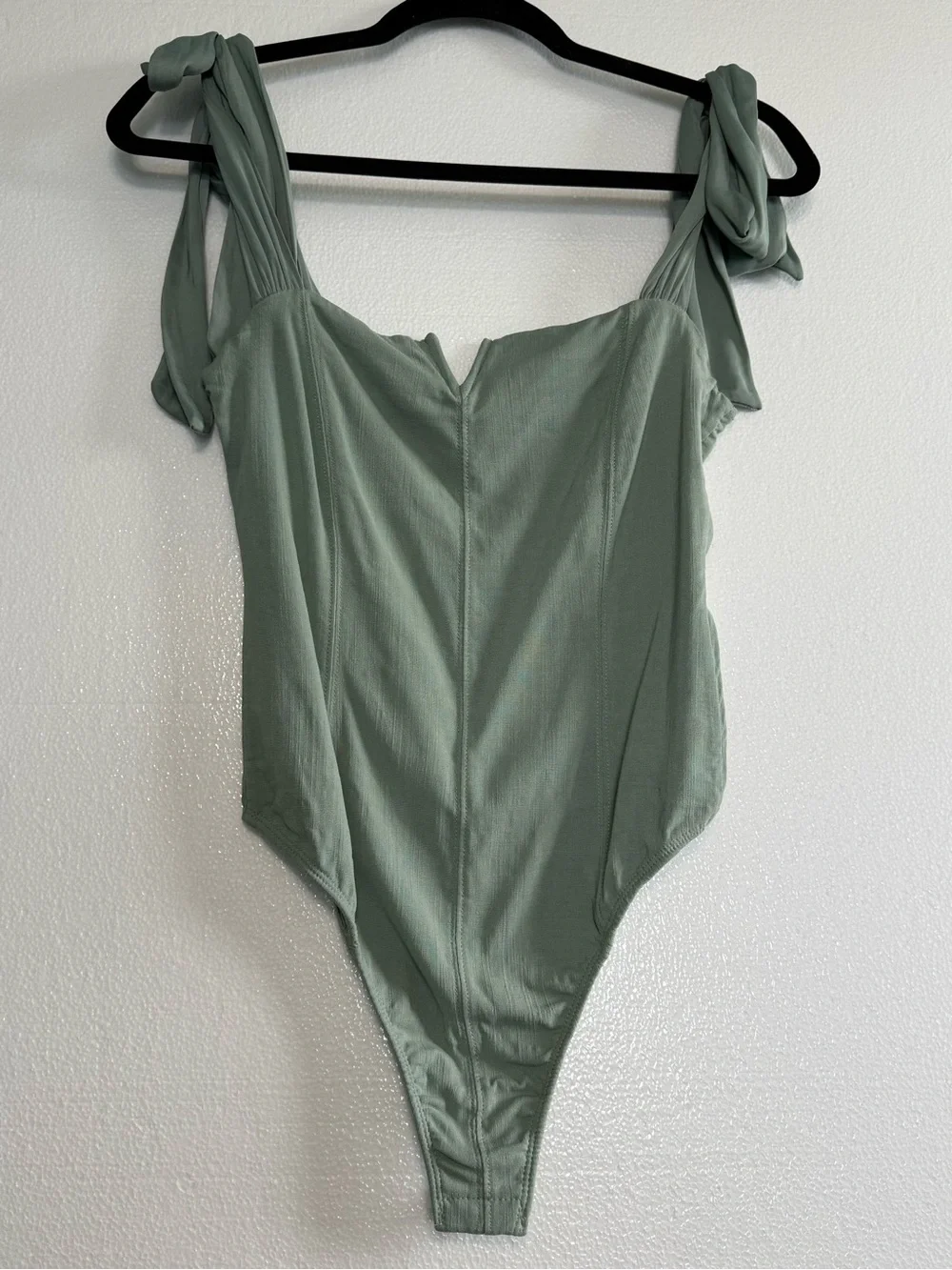 Free People Lola Bodysuit Shoulder Tie Sea Mist Green Corset Bustier NWT Size S